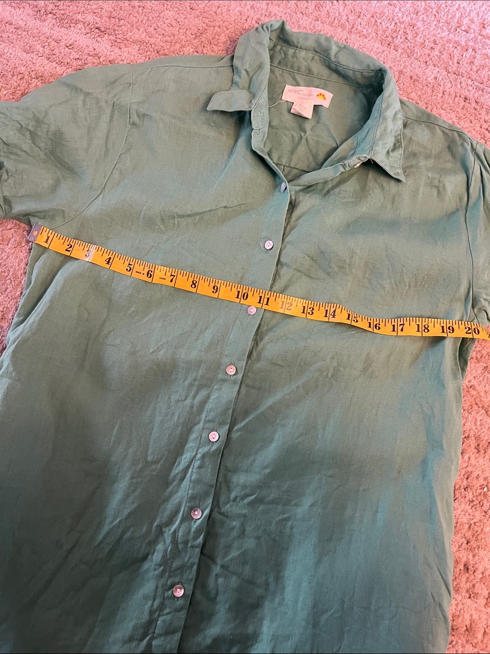 C&C California Green Short-Sleeve Button-Down 100% Linen Mini Dress Large - Picture 3 of 6